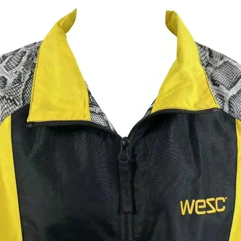 WESC Mens M NWT Track Jacket Color Block Cobra Yellow Black Windbreaker Lined